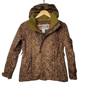 Sims Women's S Snowboard Jacket Brown Damask Hooded Insulated Ski Winter Coat